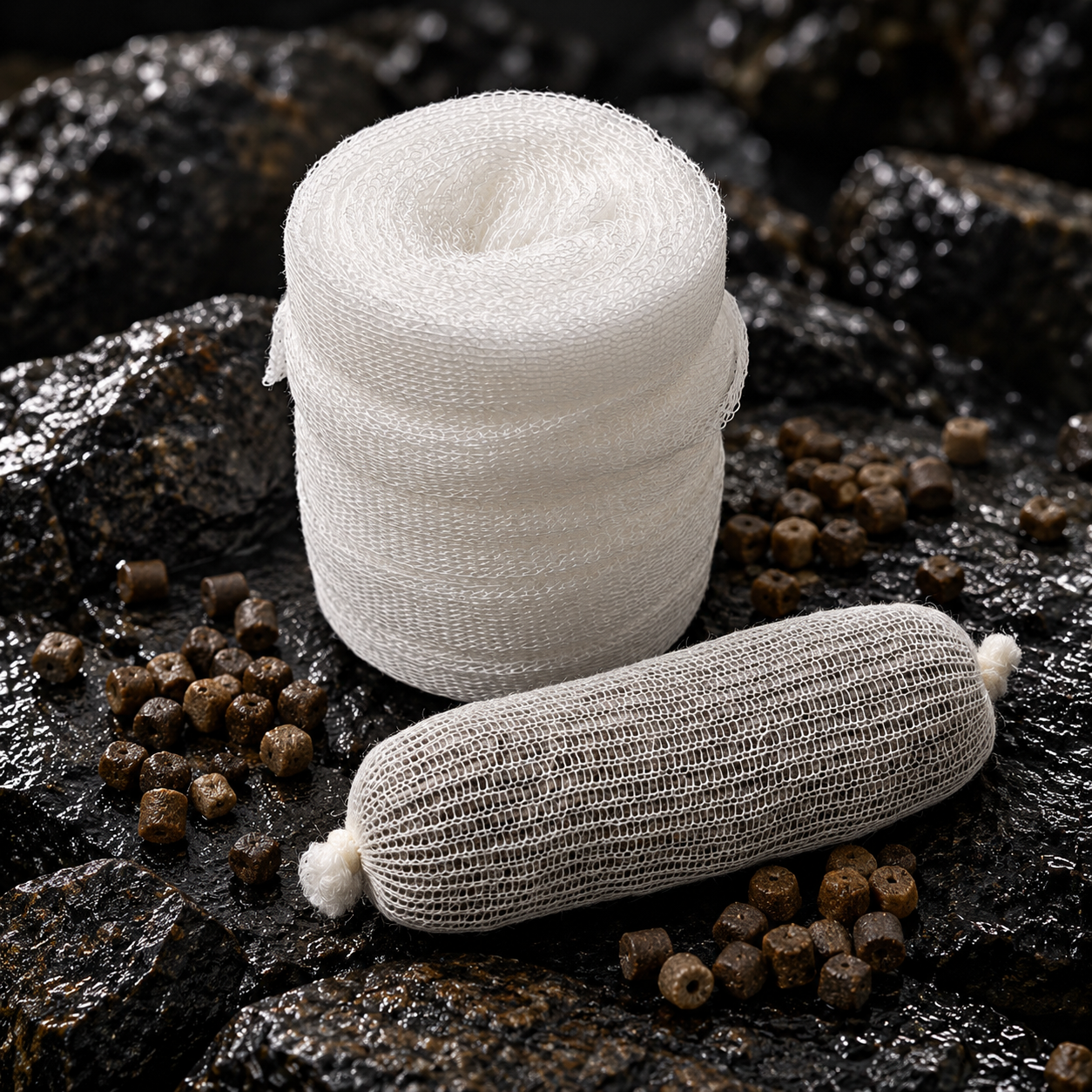 PVA mesh refill roll and filled mesh bait bag
